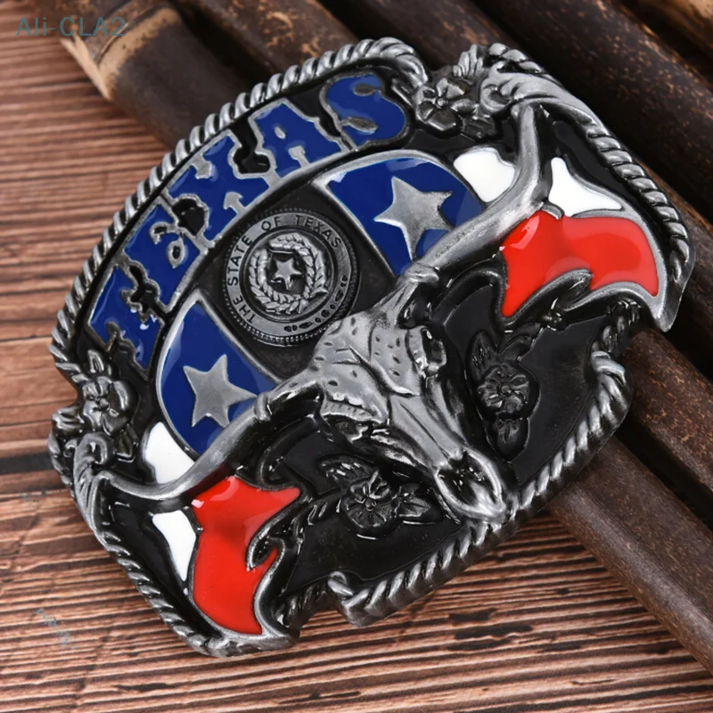 Fibbia per cintura in pelle in lega di toro Texas da cowboy da uomo occidentale punk vintage