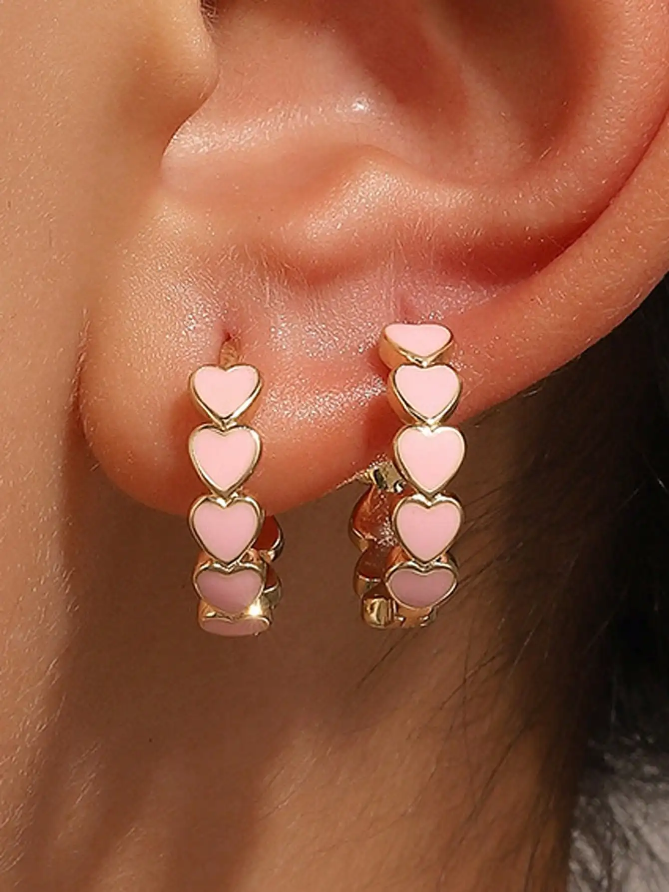 

Pink Heart Clip-On Earrings for Women, Gold-Tone Layered Hearts, Perfect for Daily Wear, Parties & Gifts