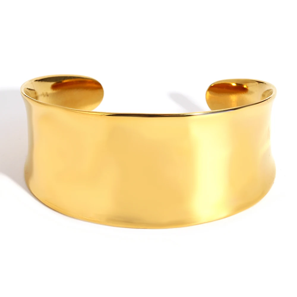 Chunky Punk Gold Color Charm Wide Stainless Steel Wide Bangle Bracelet for Women New Flower Geometric Chain Open Bangles Jewelry
