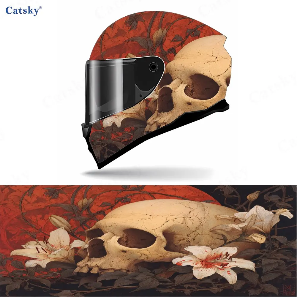 Crânio e Lily PVC material autoadesivo adesivo para capacete de motocicleta à prova d'água, colar firmemente e não caia, à prova d'água e wea