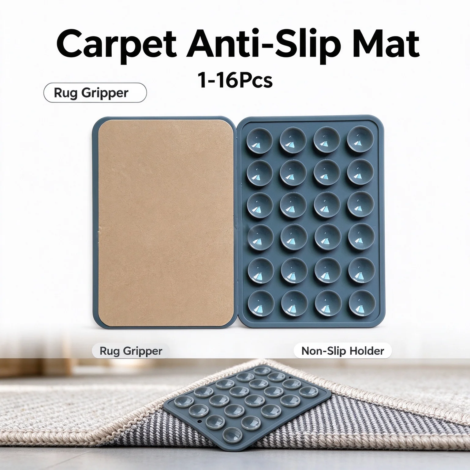 Soft Silicone Reusable Carpet Anti-Slip Pads with Suckers 1-16PCS Easy-to-Install Rug Grippers Prevent Slipping Shifting