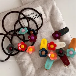 Korean Style Acetate Fresh Girl's Age-Reducing Color-Blocking Flower Hair Band Ball Hair Tie Hair Band New Rubber Band