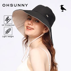 OhSunny Bucket Hat Sun Protection Women's Beach Cap Double-Sided Wearing Anti UV 2024 Summer Foldable Large Brim Fisherman Hats
