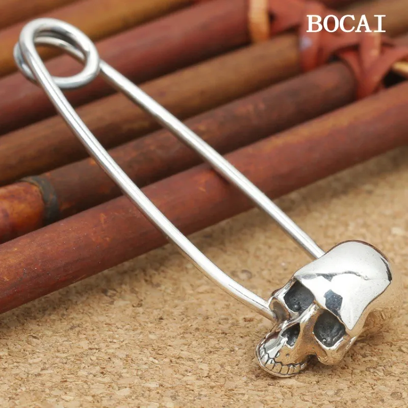 

BOCAI S925 Sterling Silver Pendant Retro Punk Skull Head Brooch Pendant Men's and Women's Gift