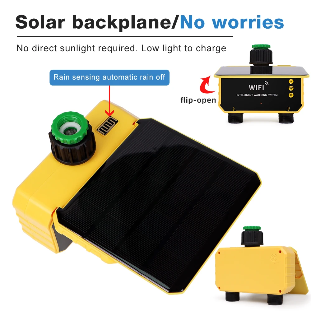 WiFi Intelligent Irrigation Watering Timer 1/2 Zone Auto Water Saving Solar Irrigation Controller Garden Lawn Plant Solar Timer