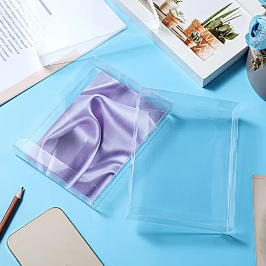 100 Pack Clear Plastic Gift Favors Boxes Transparent Crystal Photo Greeting Card Fold Wrap Boxes Case for A2 Paper Envelope Let