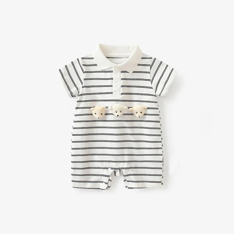 Lapel onesie baby clothes summer clothes thin newborn baby boy onesie full moon 100 days climbing clothes