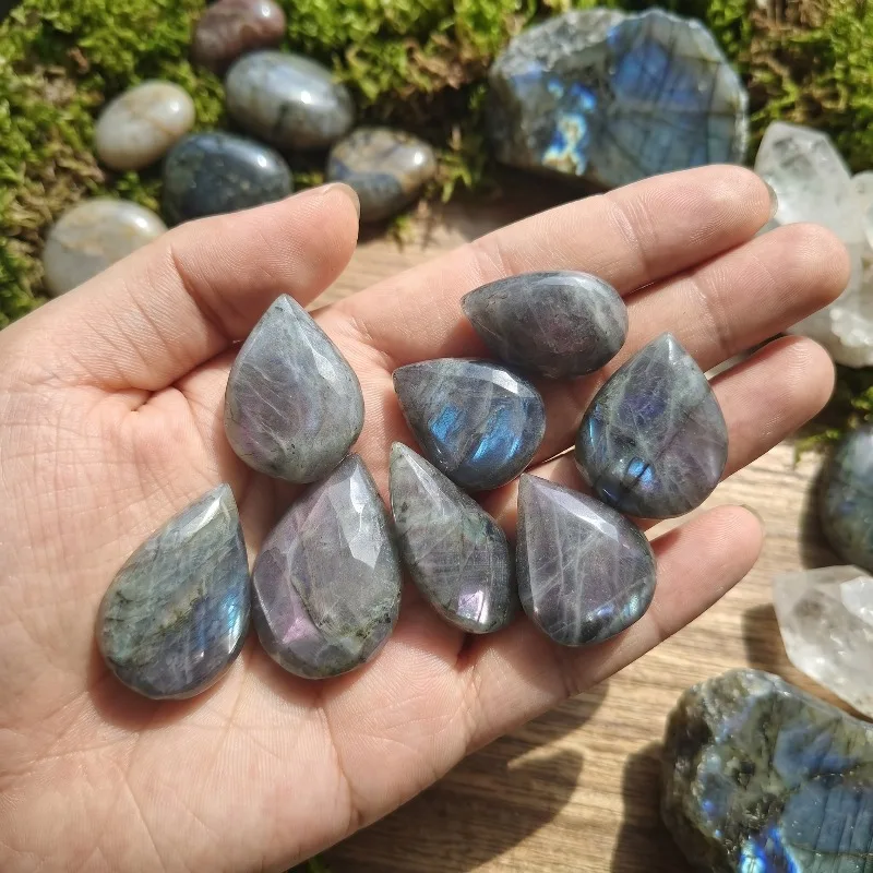2Pcs/4Pcs Natural Unisoc Labradorite Teardrop Cabochons - Bohemian Style, Multi-Color, Ideal for Crafts and Jewelry Making view 3