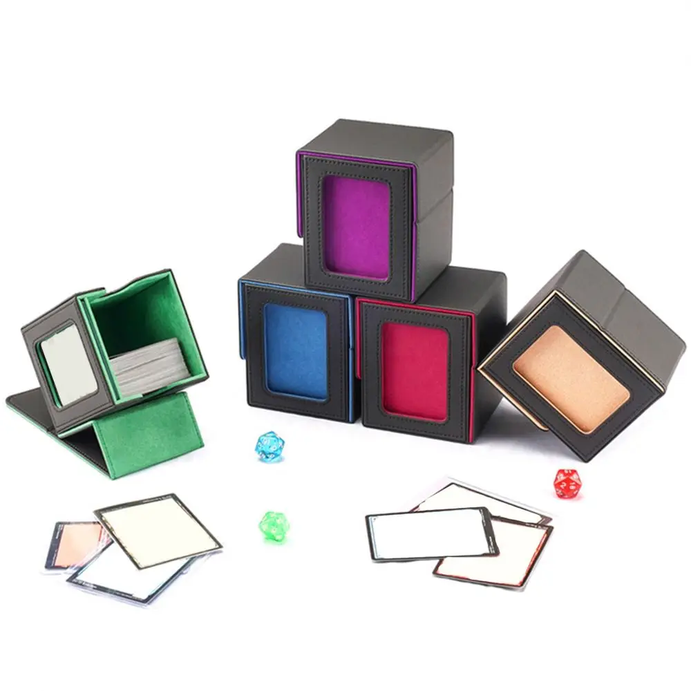 Fashion PU Leather Card Deck Box Flannel With Window Window Collection Box Collection Game MTG Trading Card Holder