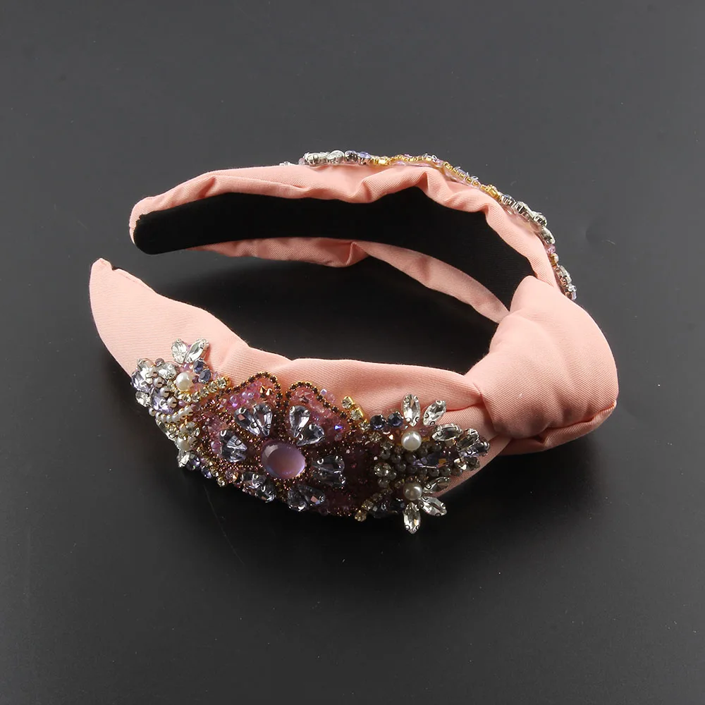 New Hand Sewing Flower Pearl Rhinestone Headband Knot Cloth Hairband  Hoop Bands For Women Wedding Hair Accessories 178