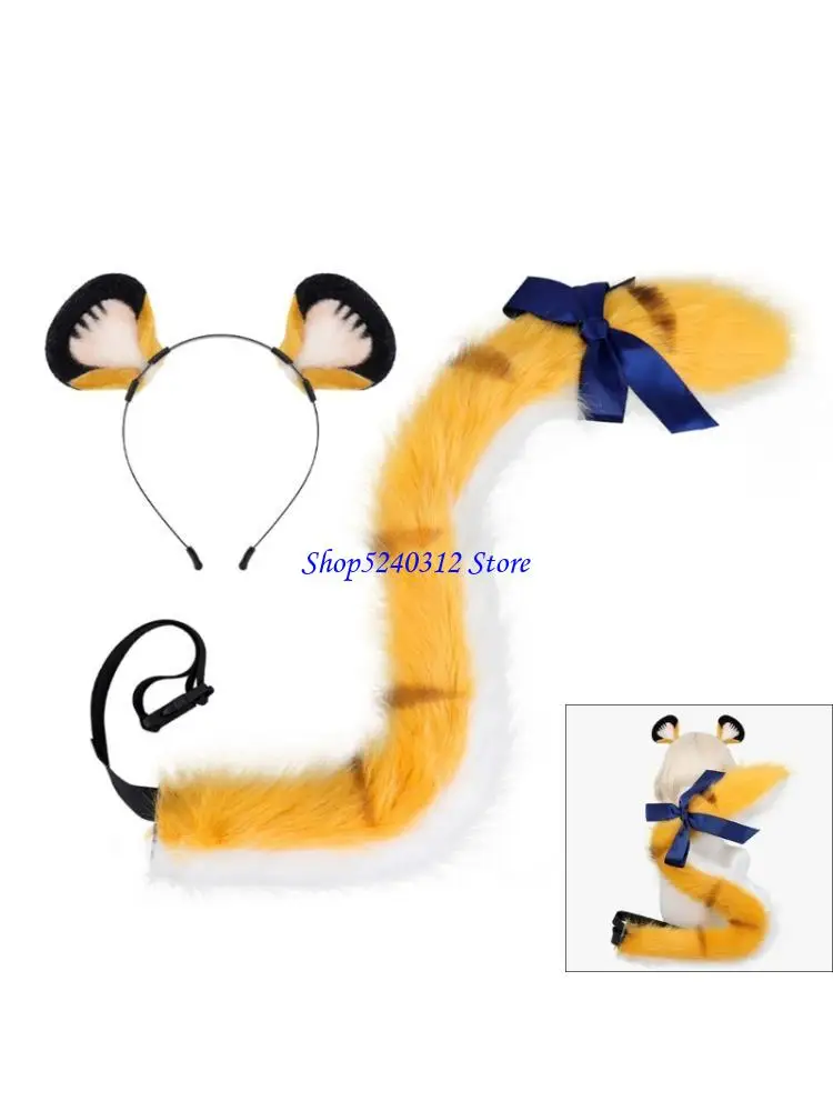 

634C Animal Role Play Outfit Accessory with Animal Ear Headband Plush Tail Halloween Animal Costume for Child Adult Cosplay
