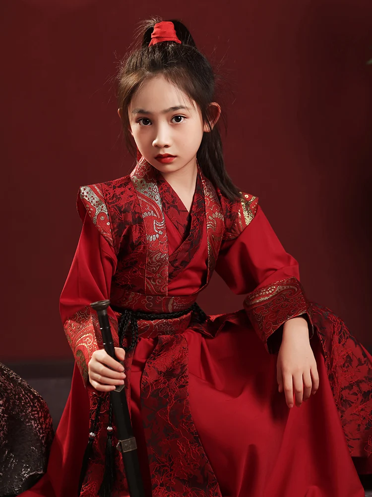 Hanfu anak perempuan, kostum Mulan Anak perempuan gaya hanfu, kostum ikan terbang, kostum Cos, kostum pertunjukan