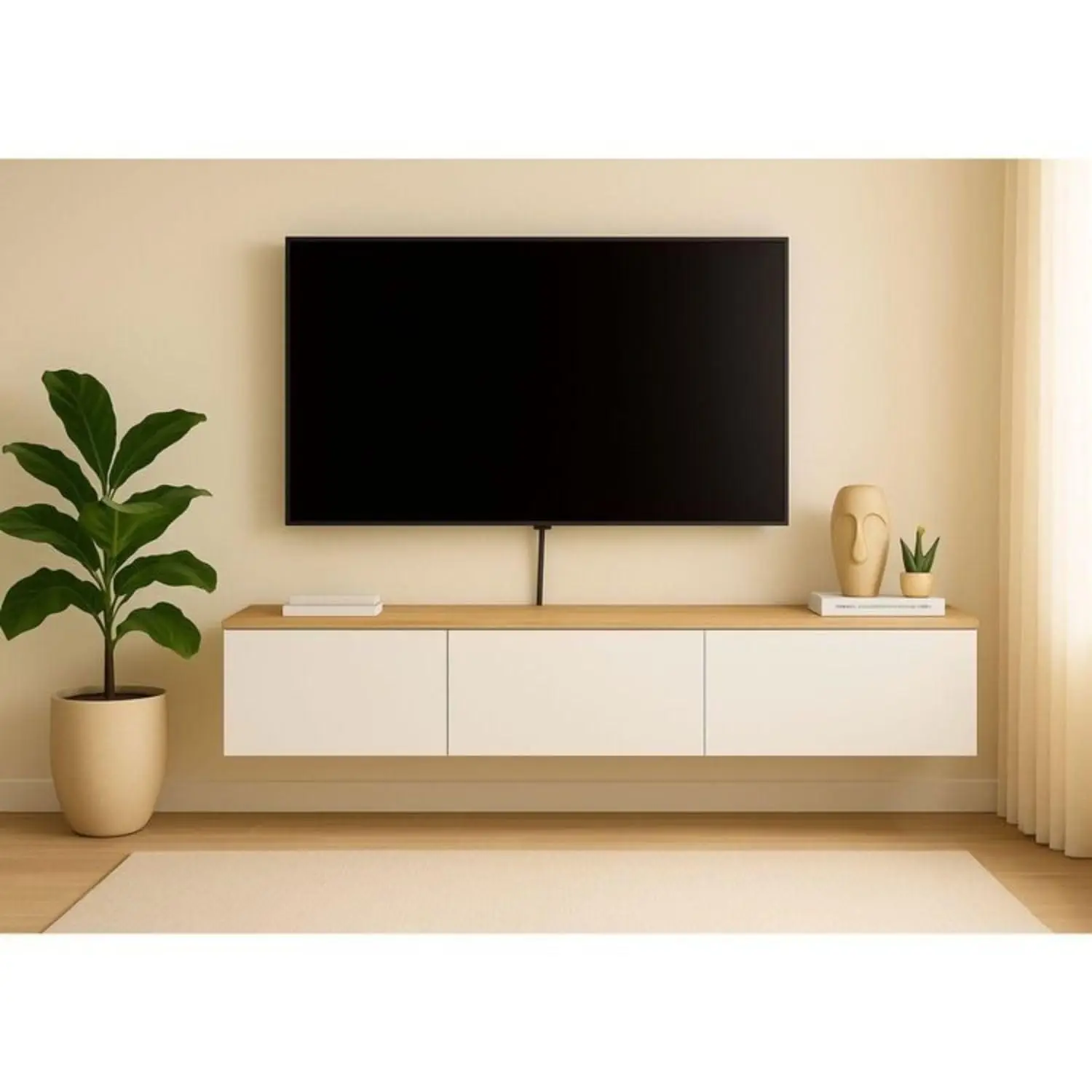 65 Inch Floating TV Stand Wall Mounted Entertainment Center with Cable Management, Sturdy Wall Shelf White & Oak, Customized