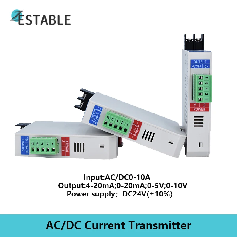 AC/DC Current  Sensor Transducer AC/DC 1A 5A Input 4-20mA 0-20mA 0-5V 0-10V Output DC24V AC/DC85-265V Power Supply