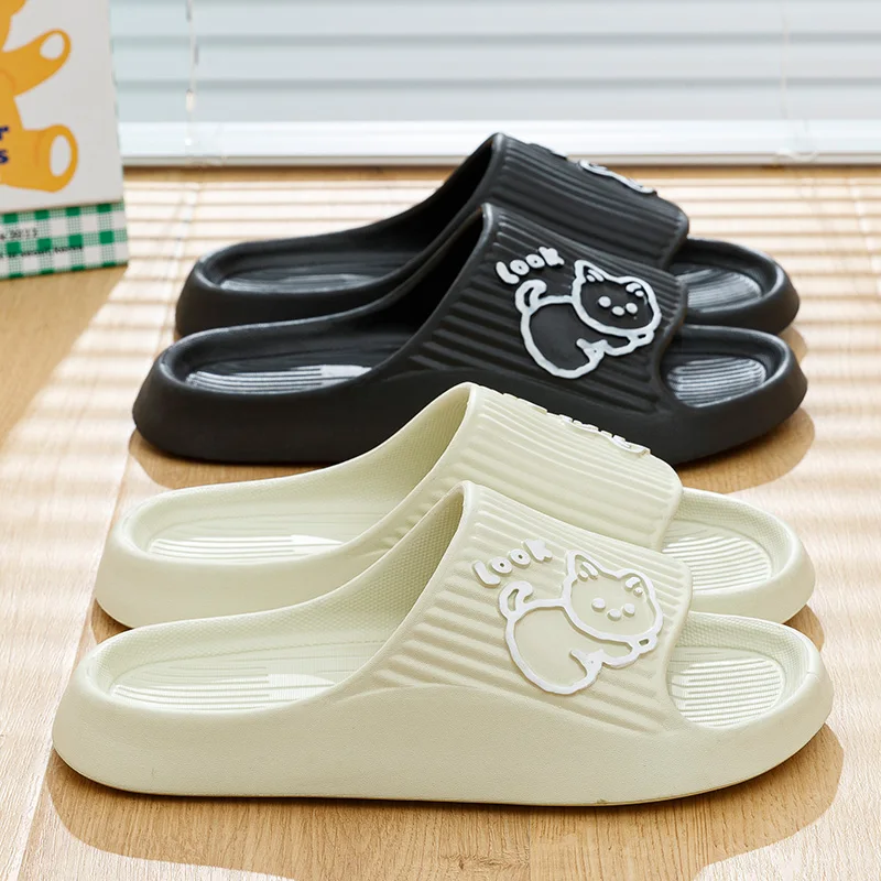 Zapatillas de baño con plataforma para mujer, chanclas antideslizantes para el hogar, zapatos de playa con Gato de dibujos animados, sandalias, toboganes para interiores y exteriores