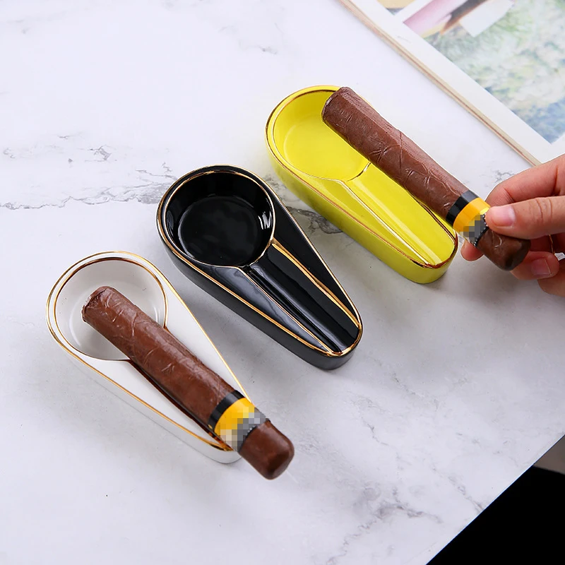 Fashion Portable Ceramic Cigar Ashtray Single Slot Smoking Accessories Gift for Men Boyfriend Husband view 5