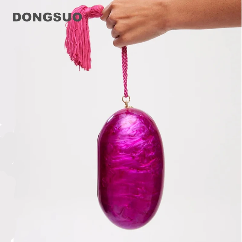 Women Acrylic Box Evening Clutch Bag with tassel For Wedding Party Luxury Purses Designer Handbags High Quality