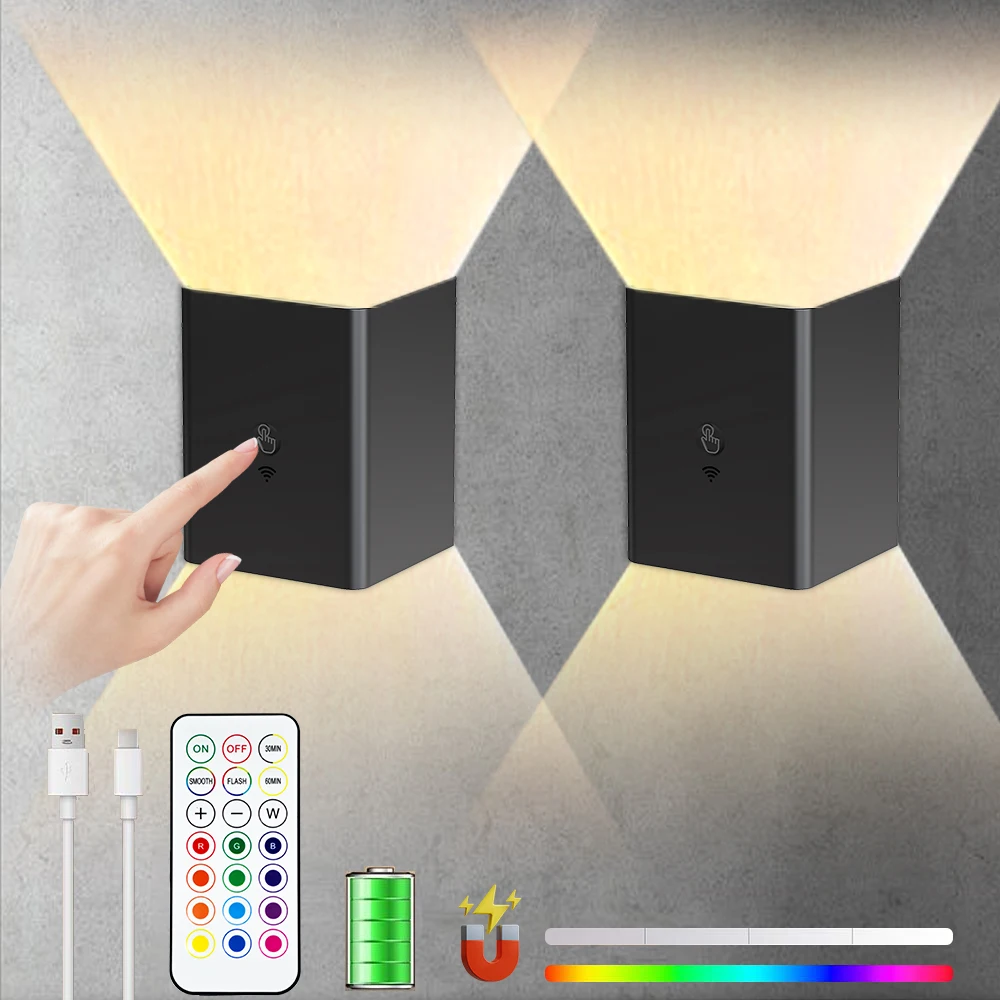 2/4PCS LED Wandleuchte Fernbedienung Dimmbare RGB Lampe Up Down Wand Halterung Lichter Akku Schnurlose Licht wohnkultur