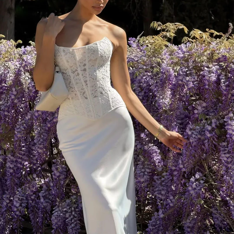 2026 Bridesmaid Dress Sweetheart Lace Corset Satin Sheath Midi Prom Dress estido Boda Dos Piezas Платье для выпускного שמלות ערב