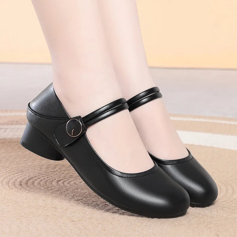 Retro Big Size 35-42 Retro Breathable Comfortable Shallow Mary Janes Platform Shoes 2026 Spring Block Heel Genuine Leather Shoes