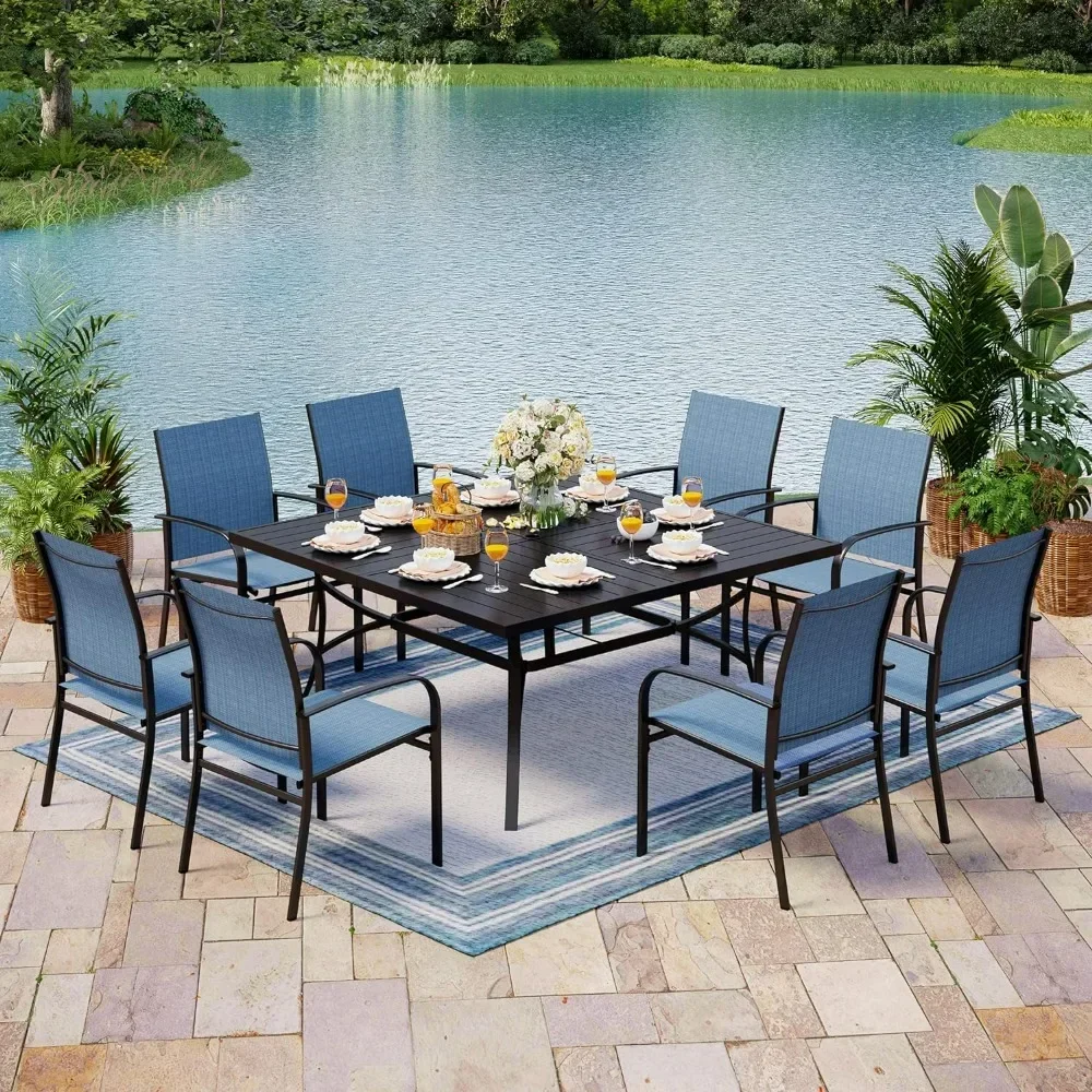 

Outdoor Patio Dining Set,8 Textilene Patio Chairs And Large Square Table For Deck Garden Backyard Lawn Poolside，patio Furniture