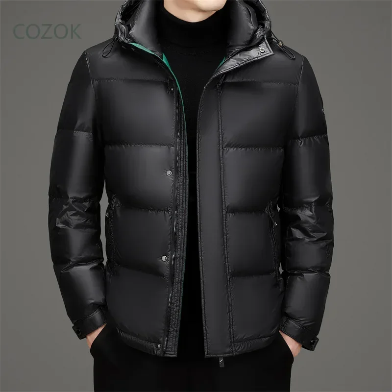 Cozok Schwarz gold abnehmbarer Hut Herren Daunen jacke Designer kleidung Herren Enten Daunen kurze Jacken Winter jacke für Herren Herren mantel