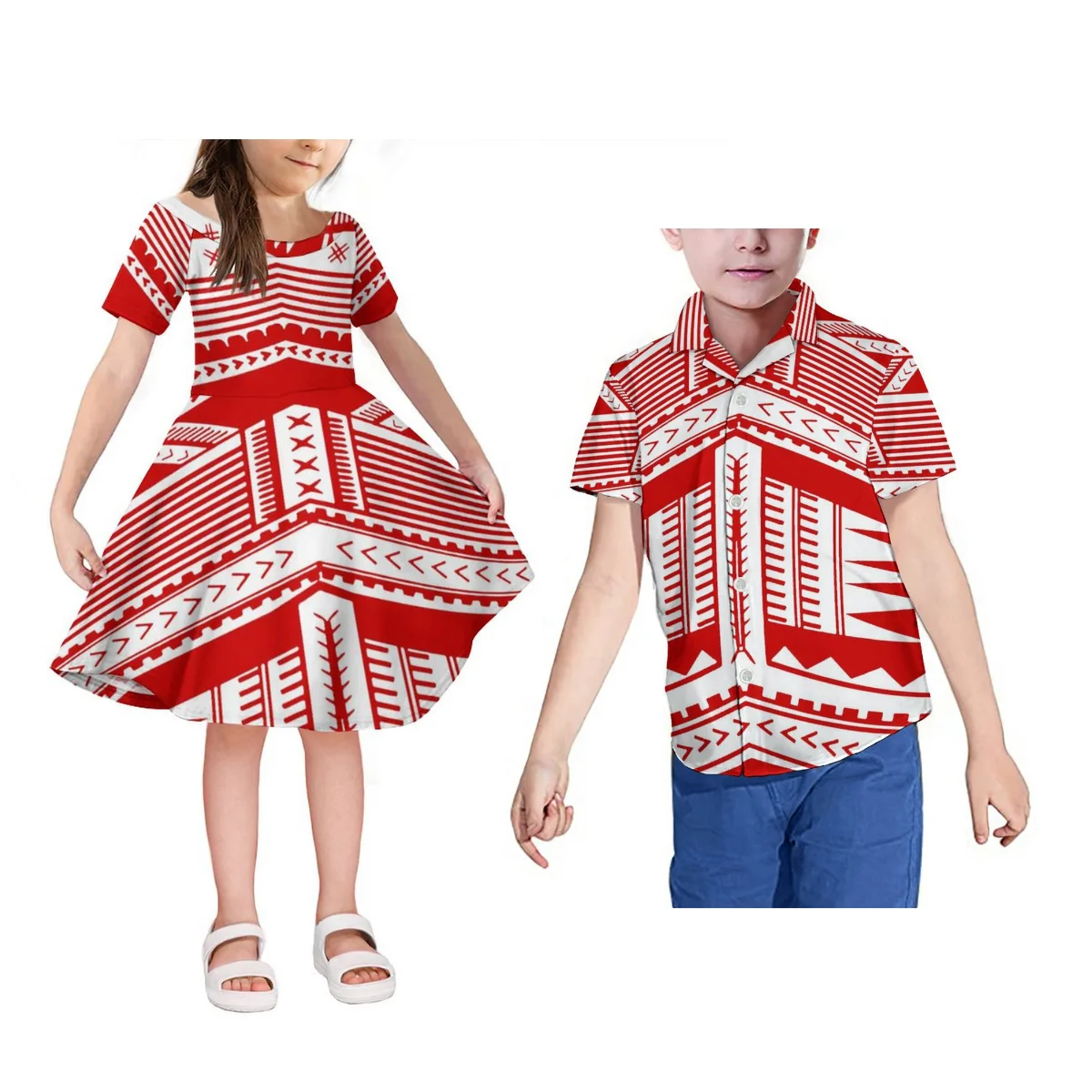 Red Hawaii Matching Outfit Samoa Shirt For Kid Little Boys Shirt Polynesian Tribal Samoa Girl Cute Wear