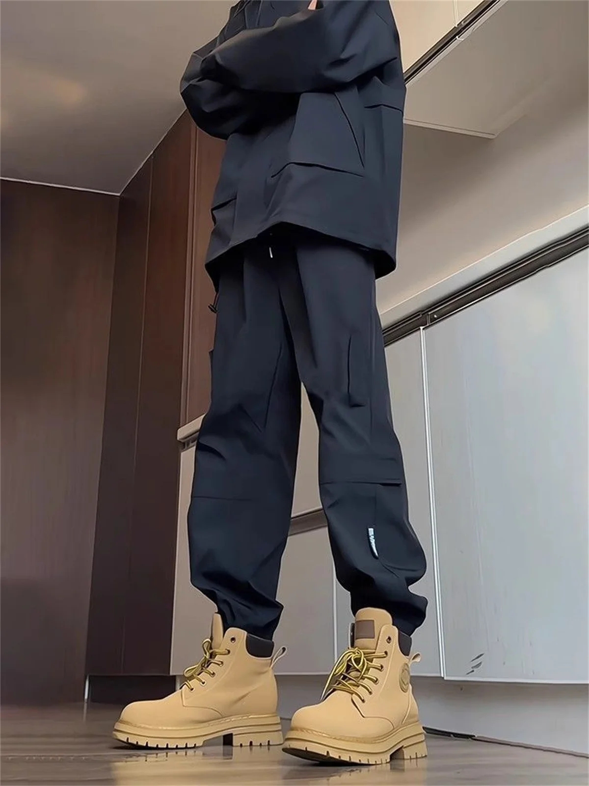 

Summer 2025 New Men's Plus Size Thin Black Velcro Waterproof Work Pants Fashion Loose And Versatile Straight Casual Pants ﻿