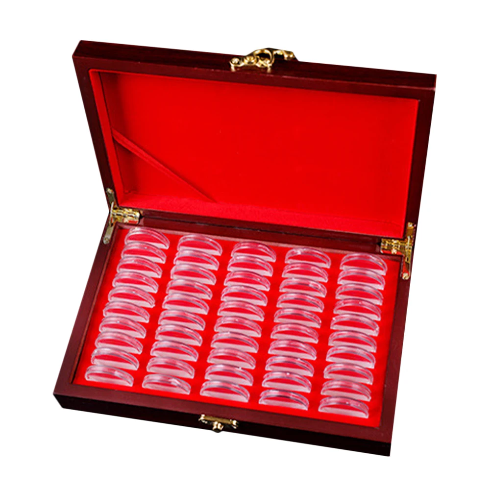 Wooden Box Multifunction Collection Case Portable Coin Holder With Buckle Coin Storage Organizer Commemorative Coins Container