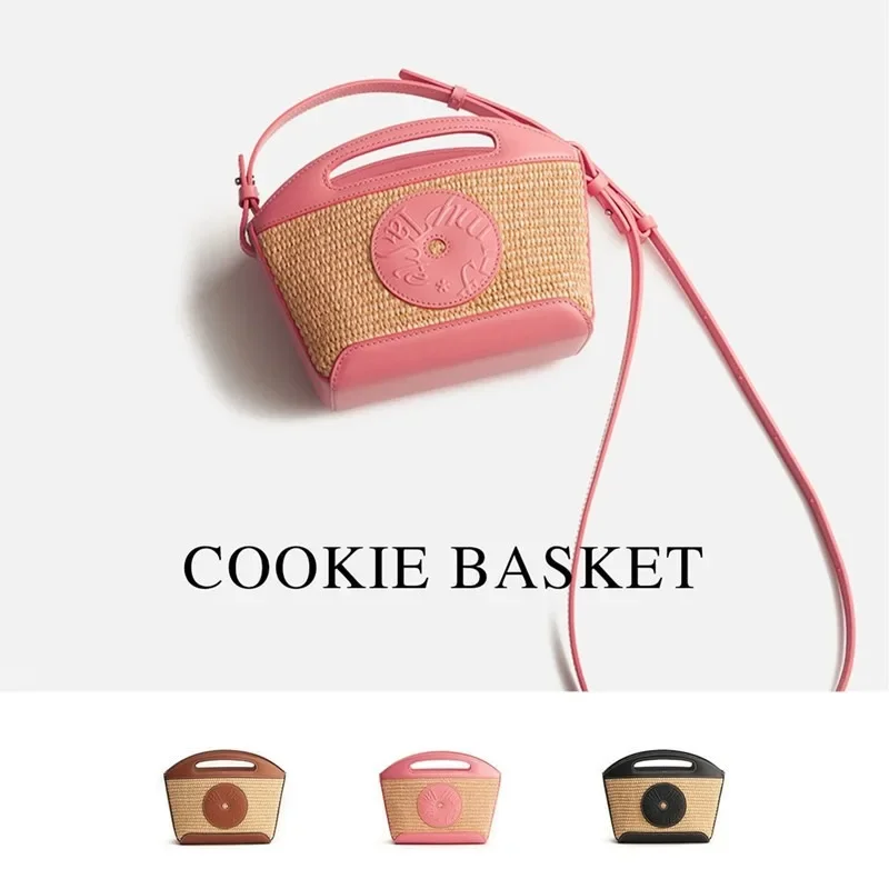 

Free shipping MYTASTE New style Fashion cookies draw rope straw basket Beautiful large capacity crossbody handbag