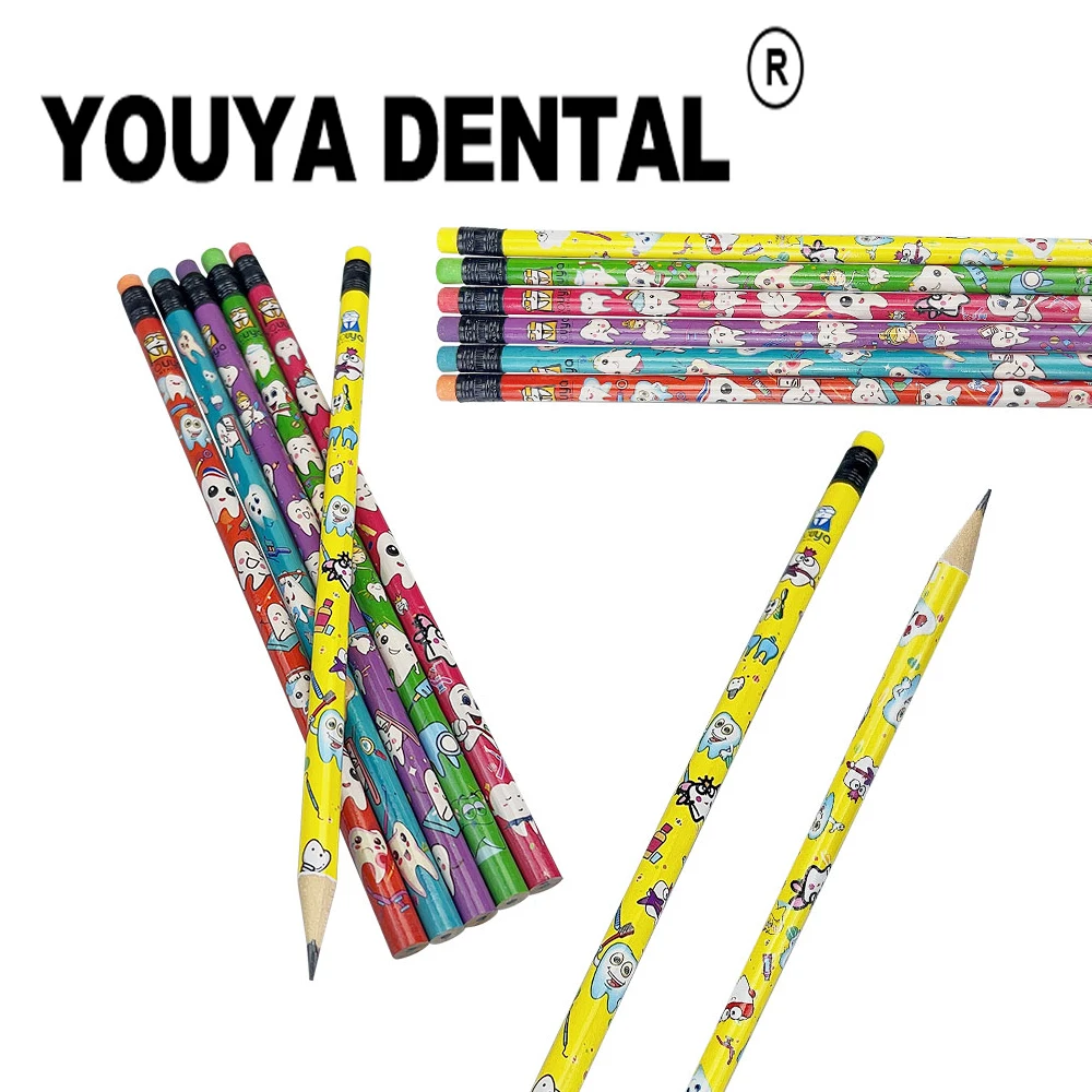 50pcs Portable Creative Cartoon Tooth Pattern Pencil Wooden Pencil For Dental Dentist Clinic Student School Supplies