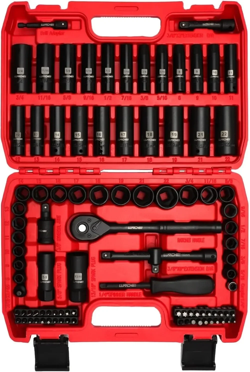 3/8”Drive Impact Socket Set 95 Piece CR-V Steel Deep&Shallow Kit Adapters Ratchet Handle, Screwdriver Bit Set Spark Plug Socket