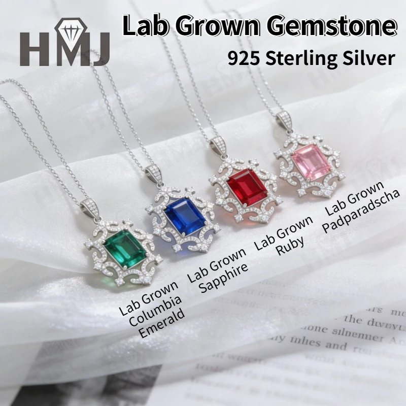 

Колье из стерлингового серебра 925 пробы с выращенными в лаборатории колумбийскими изумрудами, рубинами и сапфирами, с изумрудной огранкой, изысканное ювелирное украшение, подарок для нее на годовщину