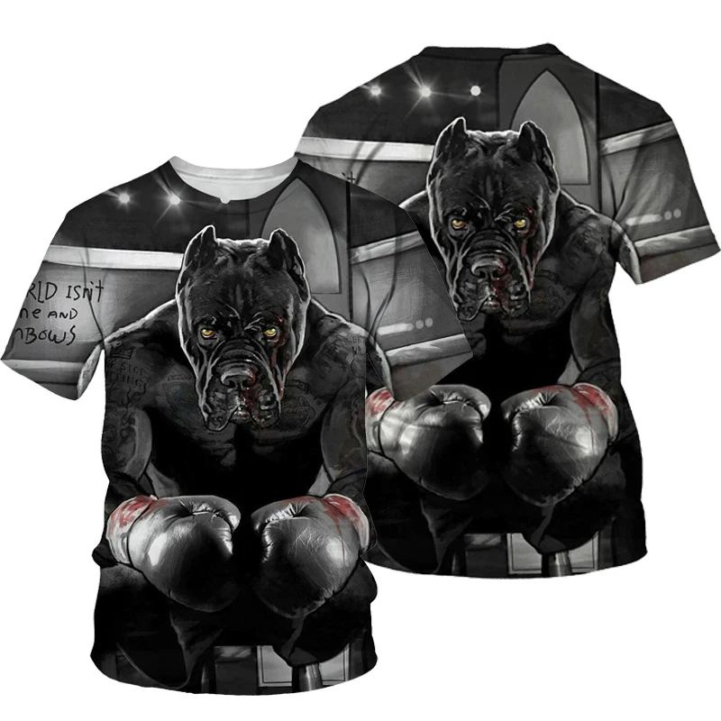 Fashion Animal Boxing Dogs Graphic Tshirt 3D Printed T Shirts Men Women Casual Streetwear Tee Funny Oversized Kids Tops Clothing