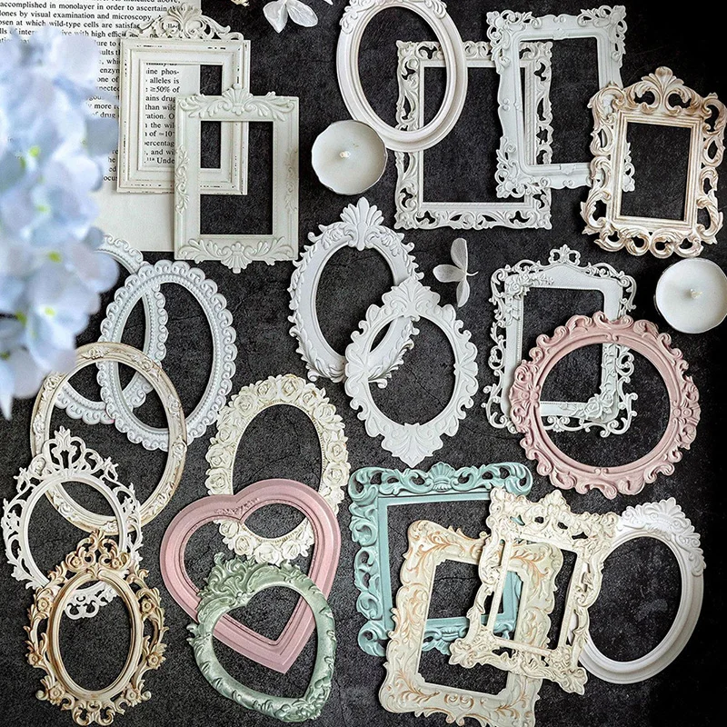 10Sheets/Bag DIY Scrapbook Collage Card Hollowed Out Relief Vintage Frame Hand Tent Material Decorative Sticker Kids Toys