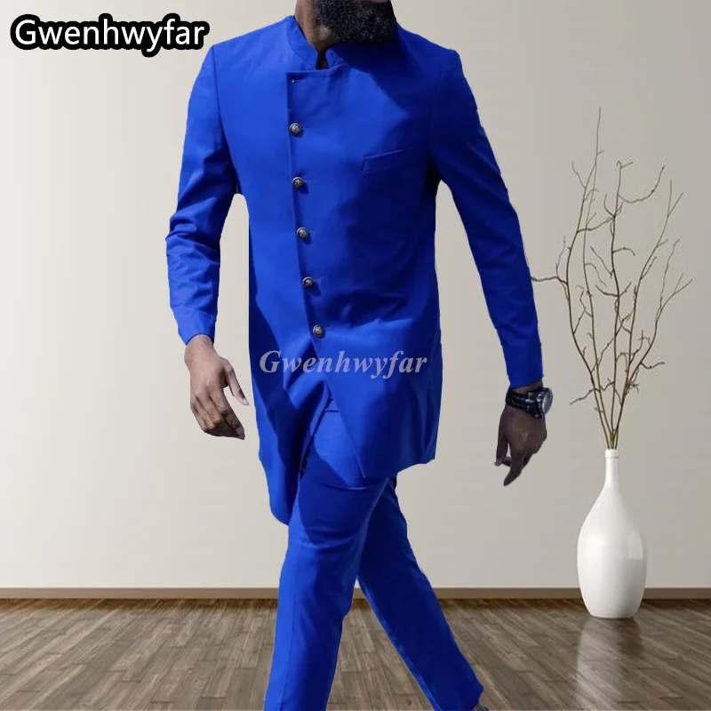 

Gwenhwyfar 2025 Trend Royal Blue Long Men's Suit Single Breasted Lapel Four Seasons Wedding Party Business Leisure 2 Pieces Set