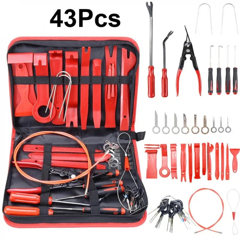 43Pcs  Trim Removal  Set Panel Fastener Clips Removal, Terminal Remover Round Handle Kit Radio