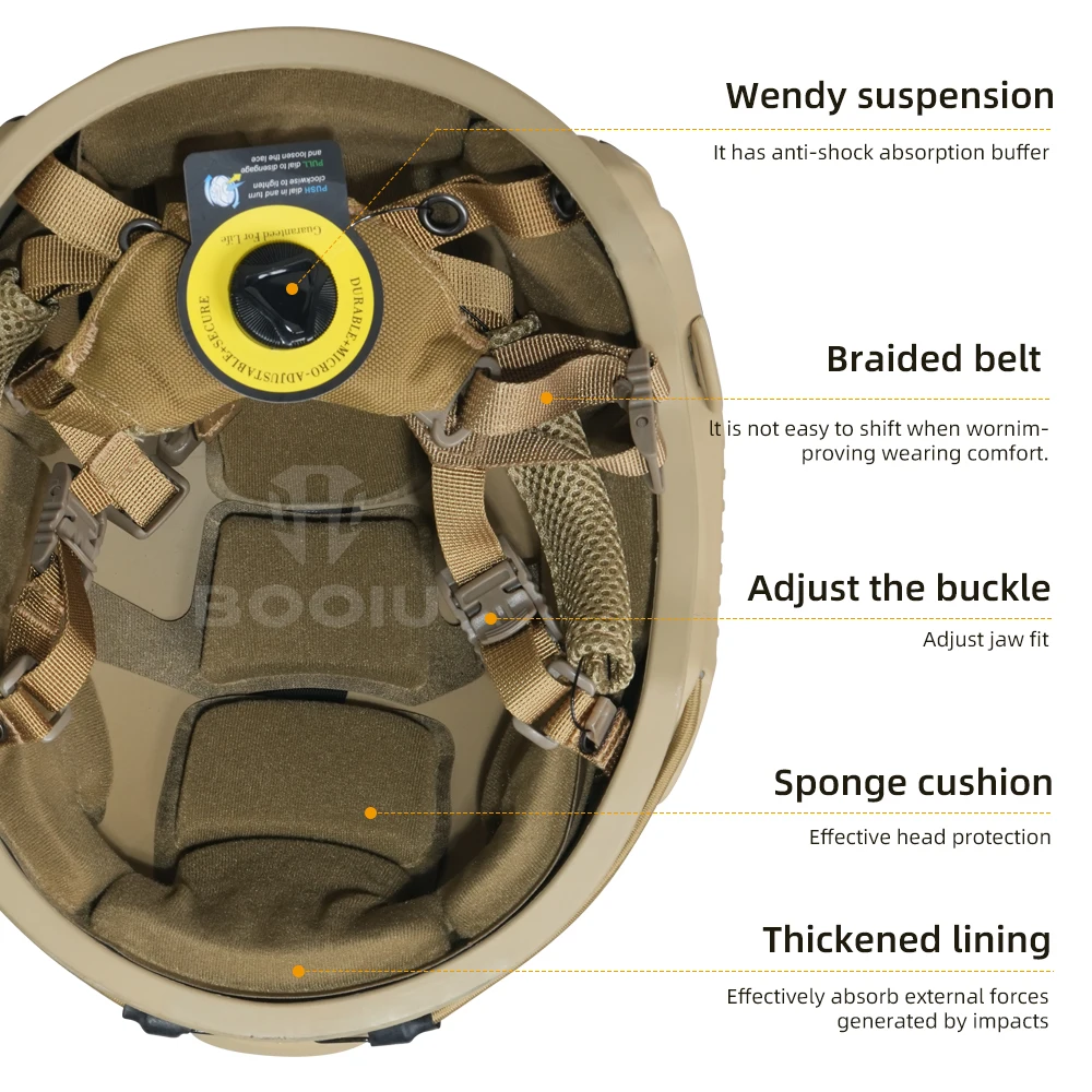 BOOIU MH-Type Tactical Helmet with Adjustable Suspension Wendy Protective Glass Fiber Headgear for Outdoor Sports CS Games
