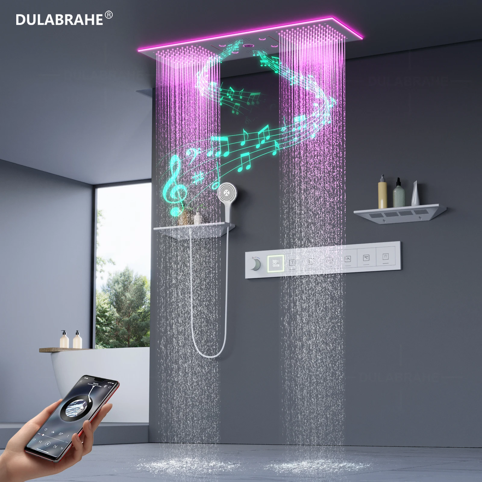 900X300 MM Music LED Shower Set Rain shower waterfall atomization Thermostatic digital shower faucet in bathroom