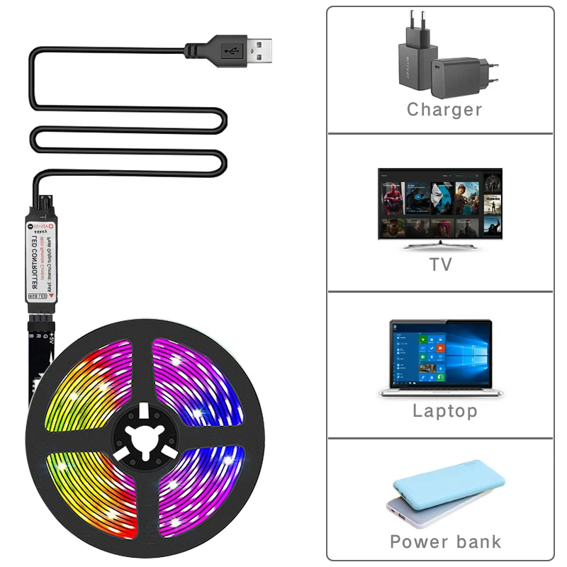 Paski USB światła Led do pokoju 5050 taśma Led RGB elastyczna wstążka z pilotem do dekoracji domu podświetlenie TV