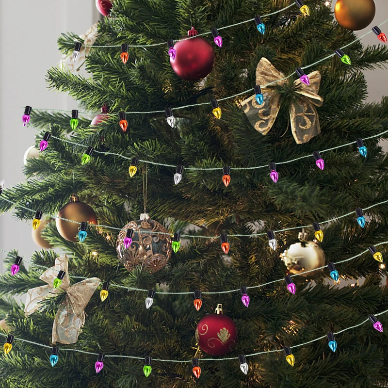 Christmas Tree Decoration 2023 5M Colorful Light Bulb Shaped String Ribbon Xmas Hanging Ornaments For Home New Year Navidad Gift