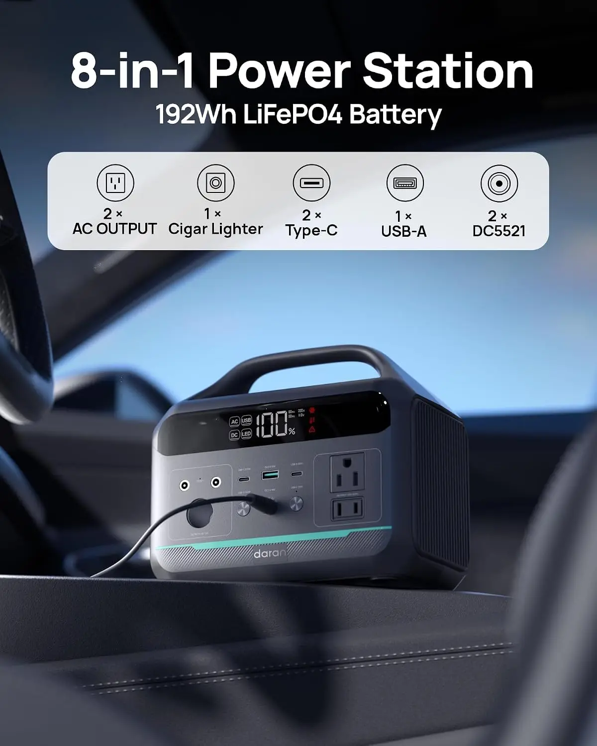 Portable Power Station 300W,192Wh Large Power Bank with 110V AC Outlet,LiFePO4 Battery Backup,8-Ports Solar Generator Fast Charg view 3