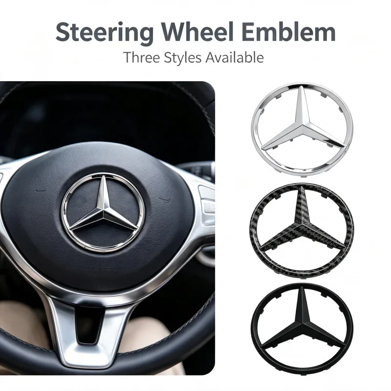 52mm/58mm ABS Steering Wheel Emblem With Pins For Mercedes Benz W166 W212 W213 W246 W176 W177 W205 C180 C63 W167 Car Decor Parts
