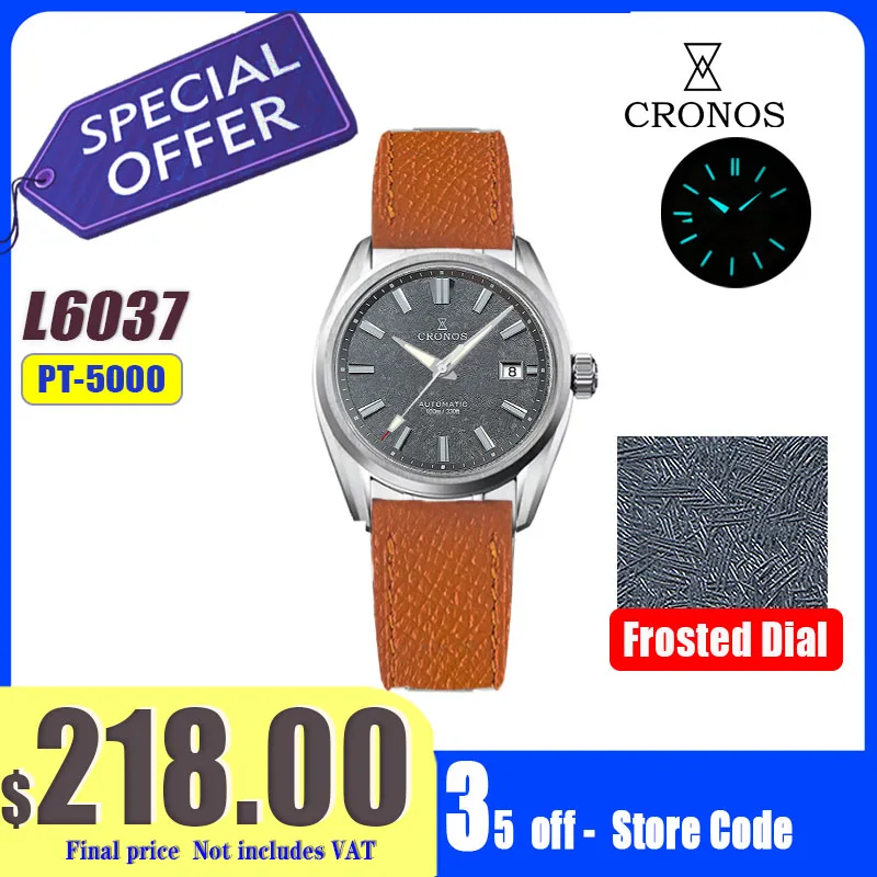 Cronos nuevo 39mm textura de lujo hombres vestido de negocios relojes SW200 mecánico automático impermeable 100m L6037M