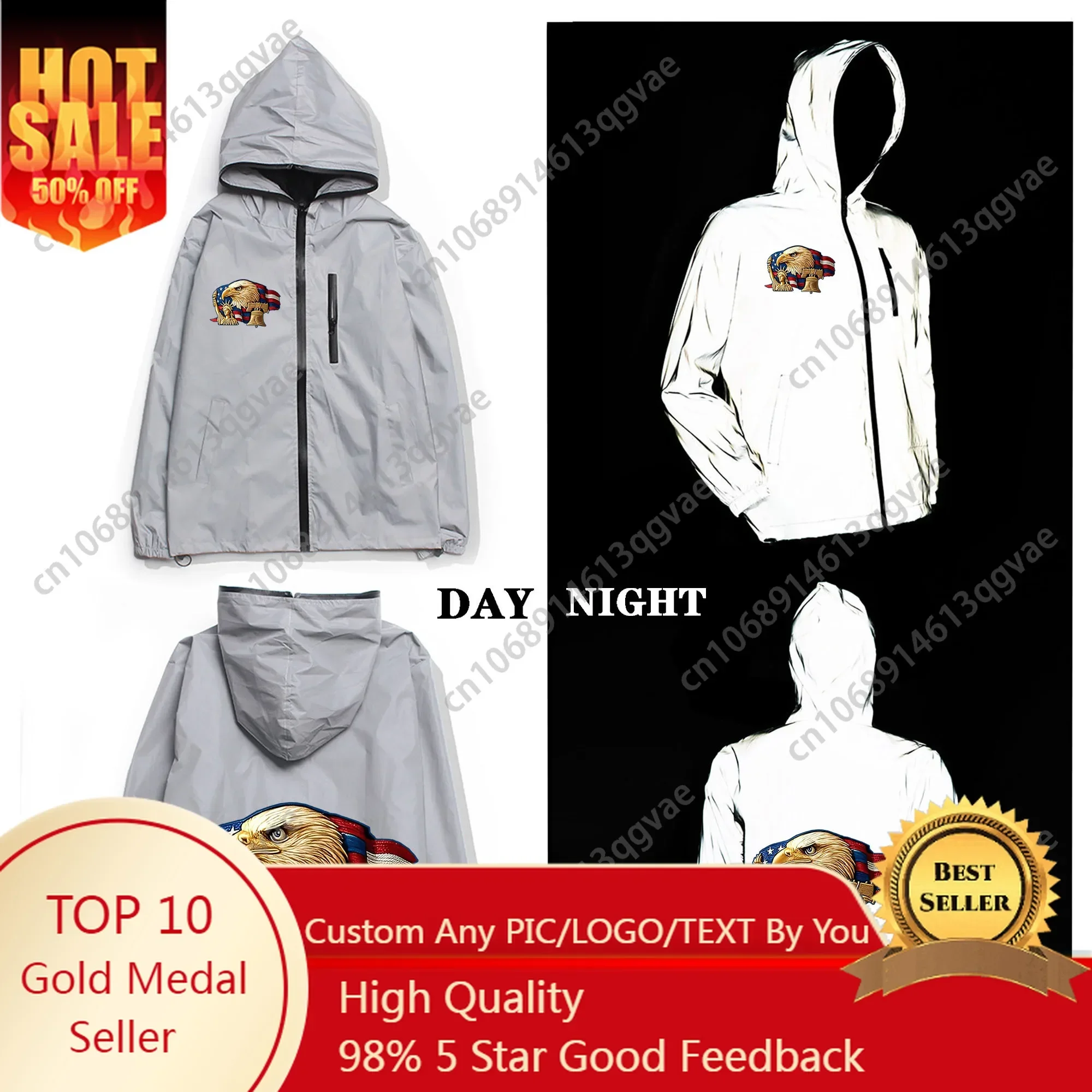 America 250 Anniversary Reflective Jacket Mens Womens Coat Hooded Windbreaker Pocket Jackets Cycling Custom Hoodie