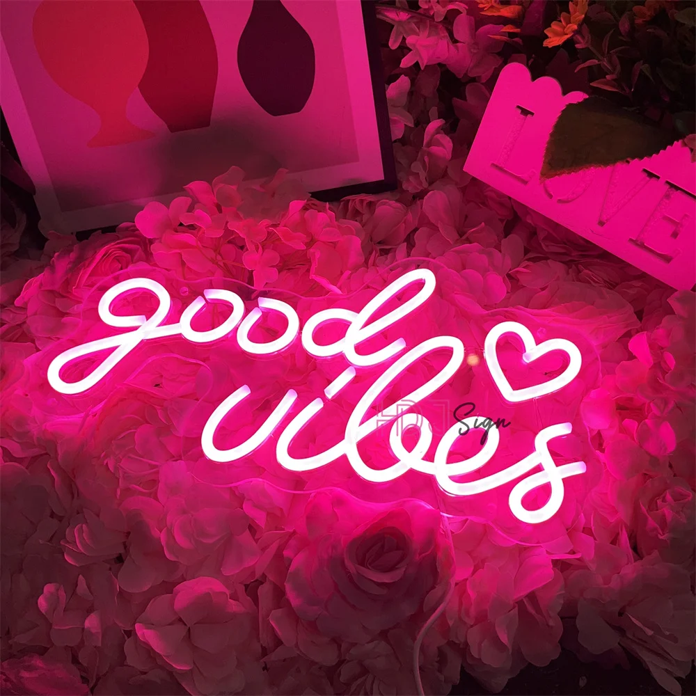 Good Vibes Neon Sign Pink Bedroom Decor Room Wedding Decor Wall Sign Led Neon Light Home Decor Birthday Gifts Neon Night Lights