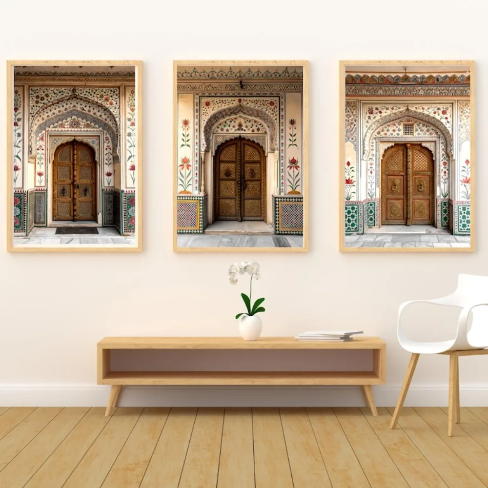Frameless Traditional Rajasthan Gate Art, Jaipur Palace Wall Decoration, Indian Architecture, Royal Arch, Bohemian Home Printing