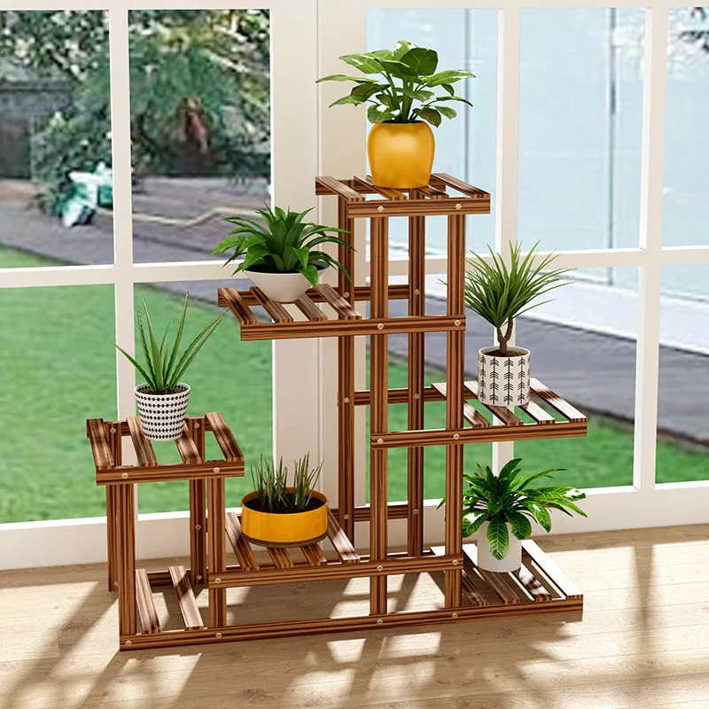 Soporte de flores de 3 niveles para plantas, estante de madera maciza para decoración de sala de estar de piso a techo, soporte de maceta de flores