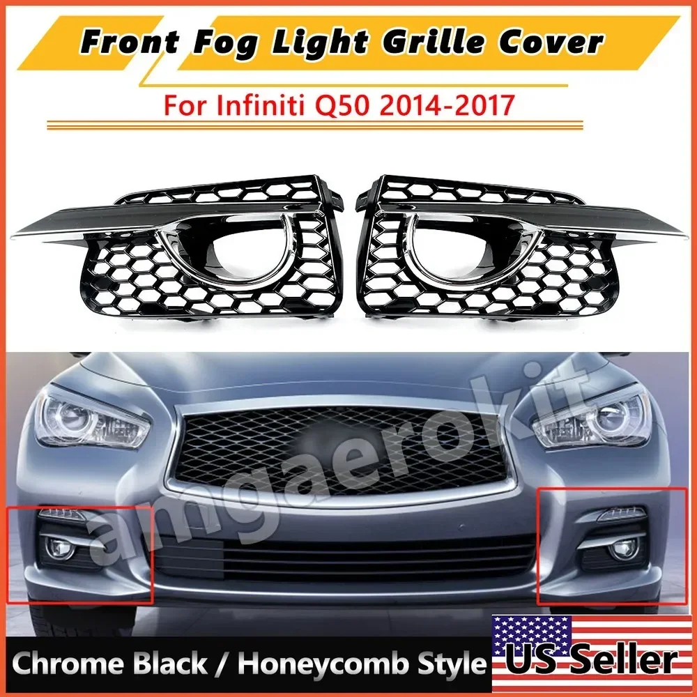 

Front Fog Lamp Grille For Infiniti Q50 Base Sedan 4-Door 2014 2015 2016 2017 Front Bumper Fog Light Cover Grille Trim Bezel Cap