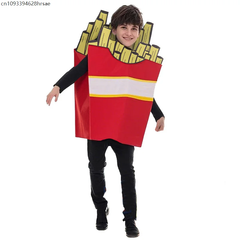 Unisex Lustige Essen Outfits Cosplay Erwachsene Pommes Frites Kostüm Kinder Riesen Pommes Kegel Halloween Kostüm